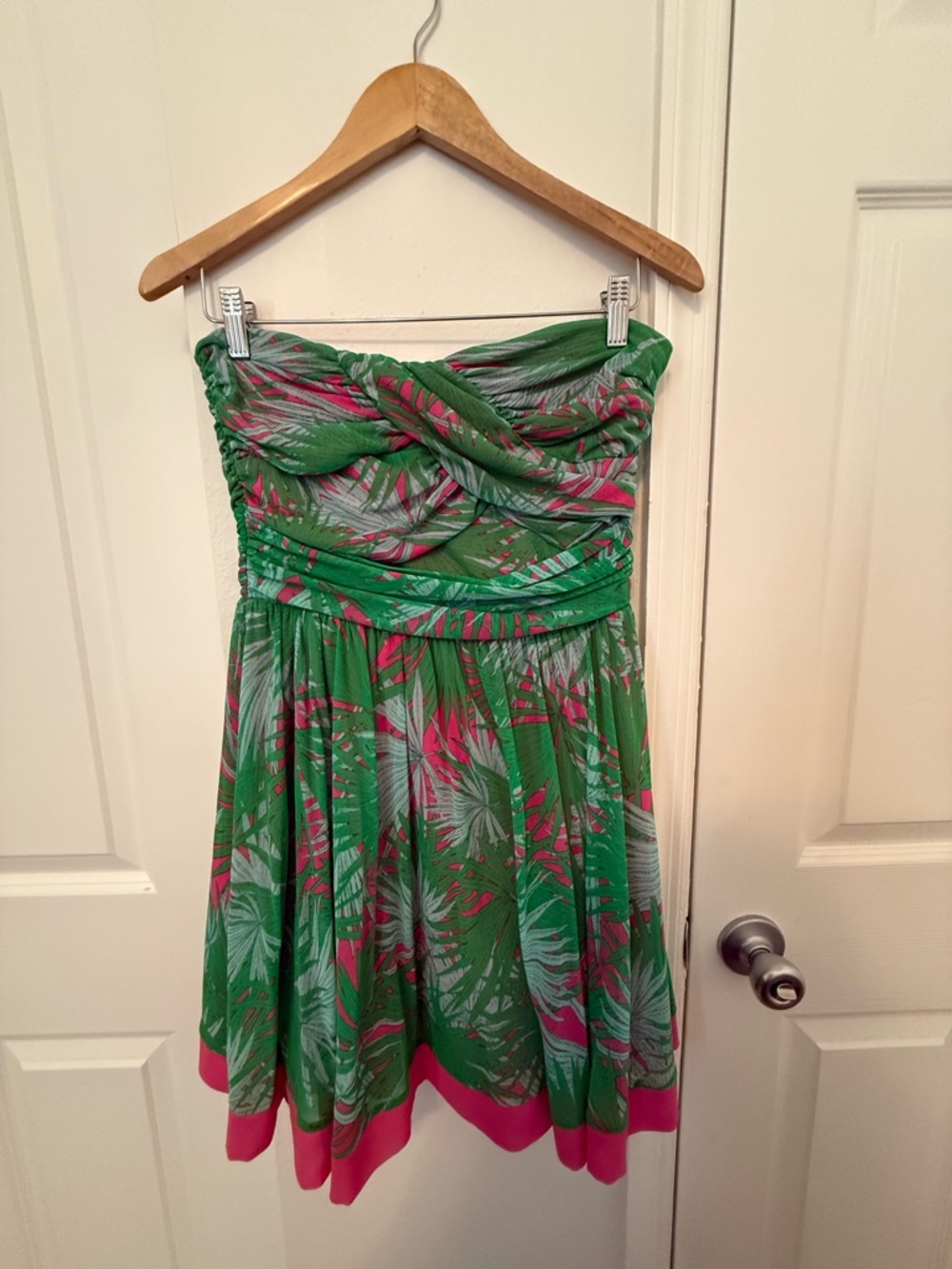 Juicy Couture Green and Pink Tropical Strapless Dress